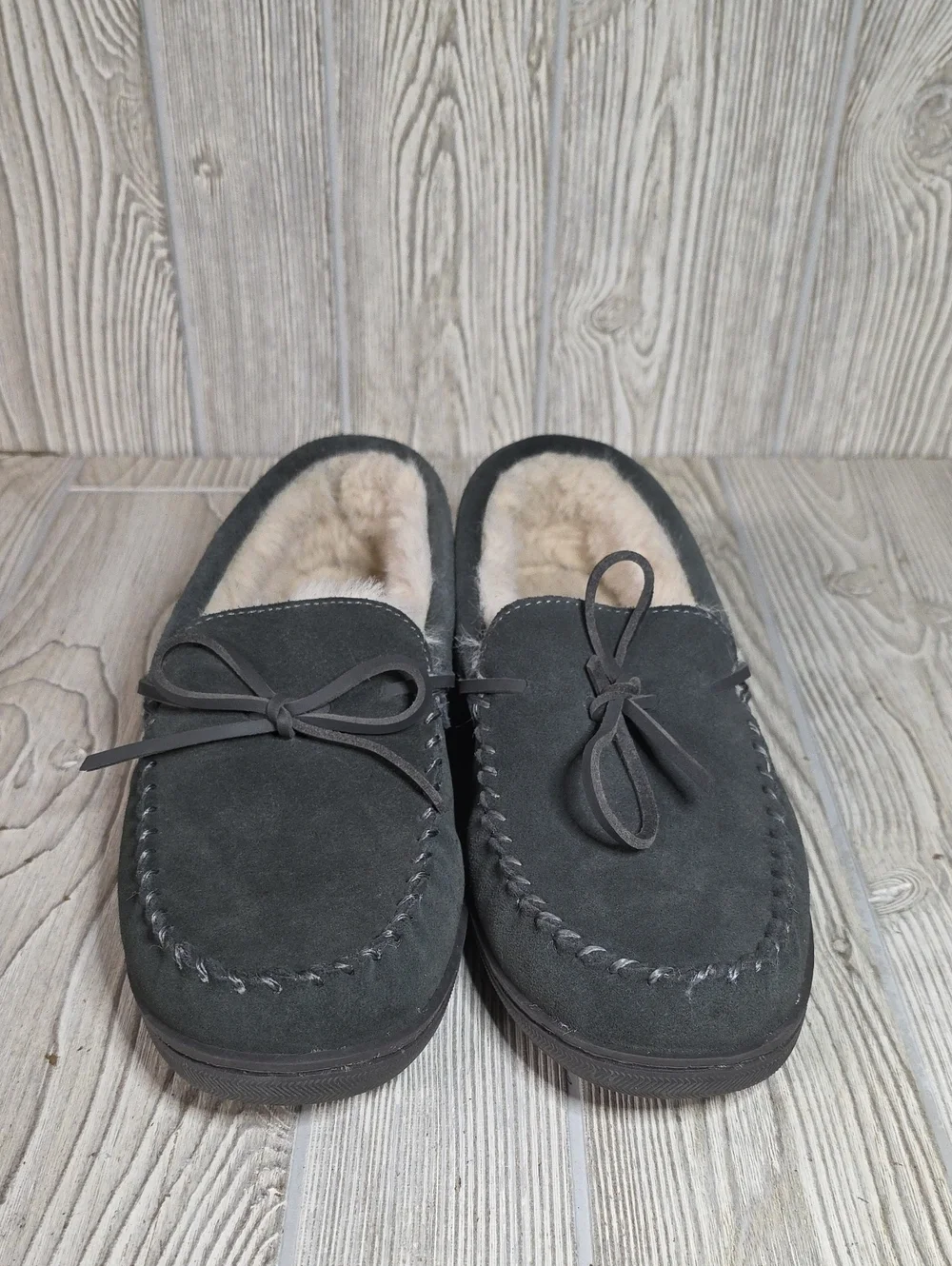 MySlippers by MyPillow Men's Charcoal Suede Faux Fur Lined  Moccasin Slippers